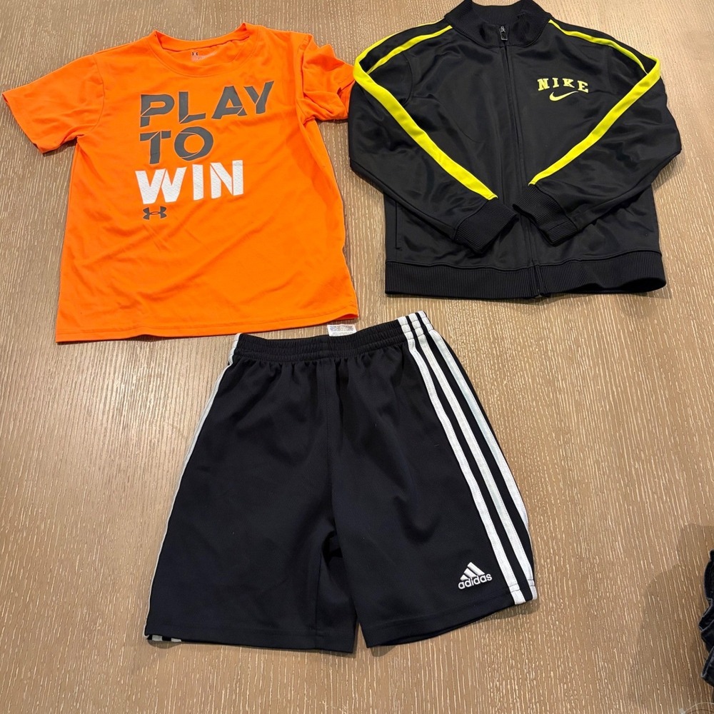 Boys Size 7 Clothing Lot Nike Track Jacket Under Armour Shirt Adidas Shorts